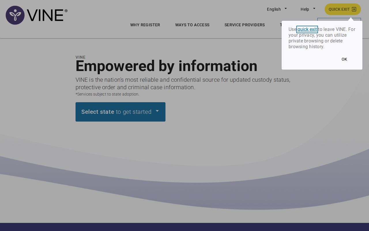 VINELink search interface for a North Carolina custody check