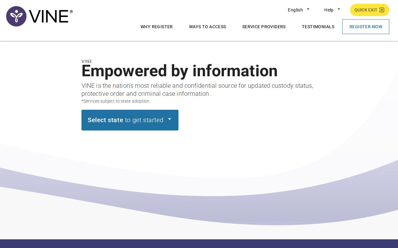 VINELink search route used to reach custody alert registration